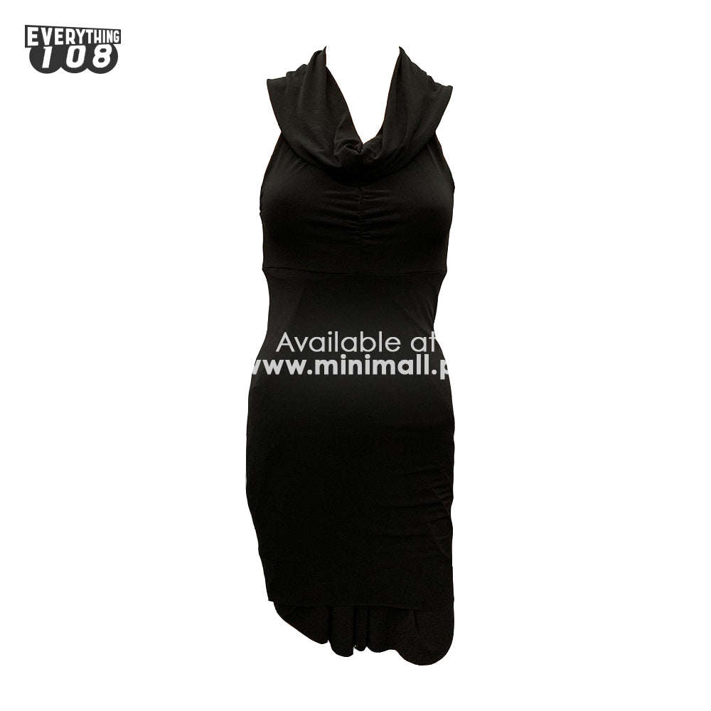 COWL NECKLINE FITTED BLACK DRESS