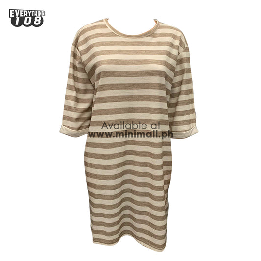 BROWN STRIPED OVERSIZED T-SHIRT DRESS