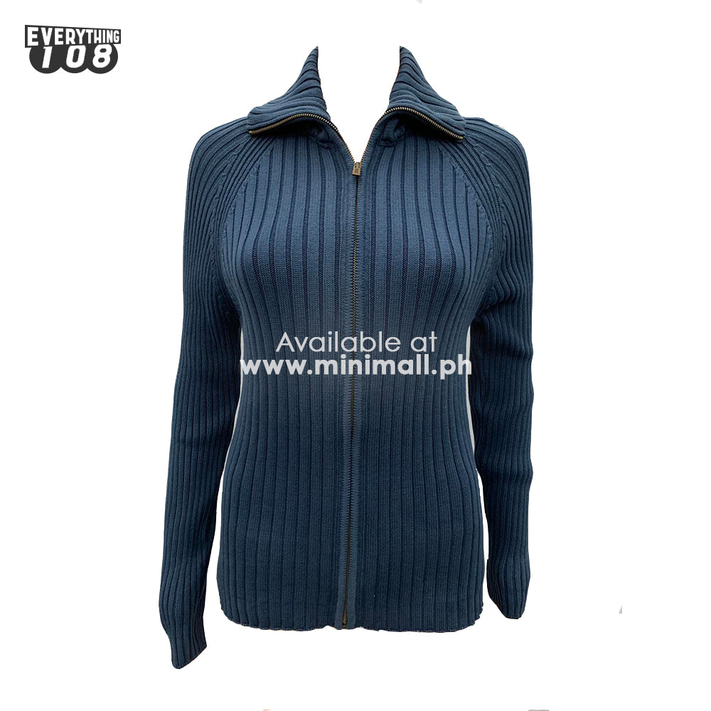 BLUE FRONT ZIPPER KNITTED SWEATER