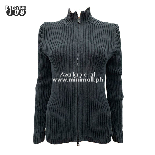 DARK BLUE FRONT ZIPPER KNITTED SWEATER